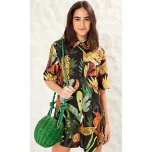 FARM Rio Women's Banana Leaves Pineapple Print Romper Jumpsuit Tropical SZ-S